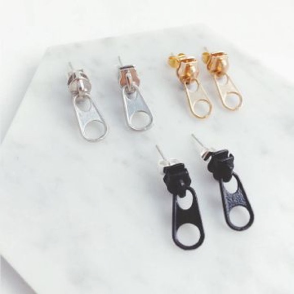 Gold-Tone '80s-Style Punk Metal Rocker Zipper Stud Earrings - Brand-New! 🤘✨ - Picture 8 of 13